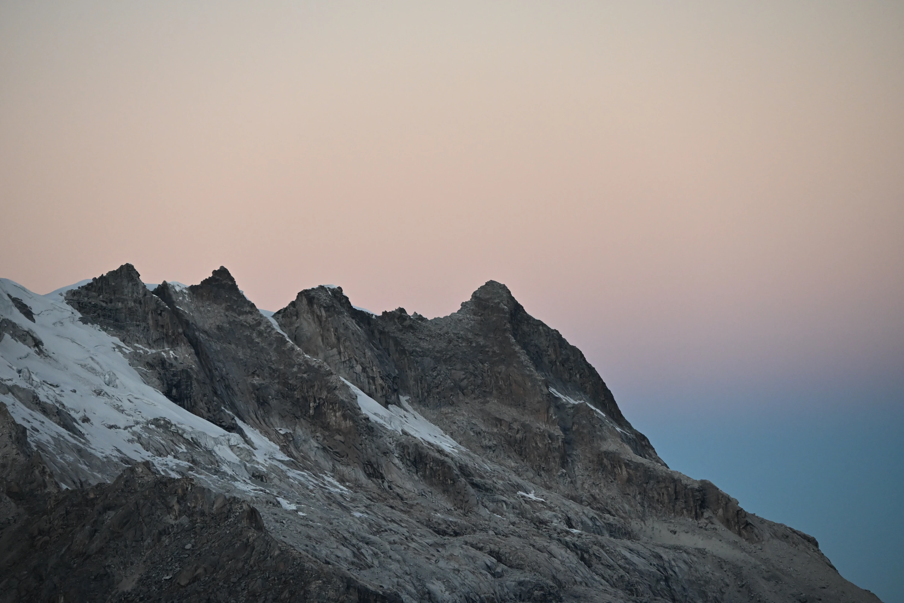 Mountain ridge above Ishinca Valley in Huascaran National Park at dusk